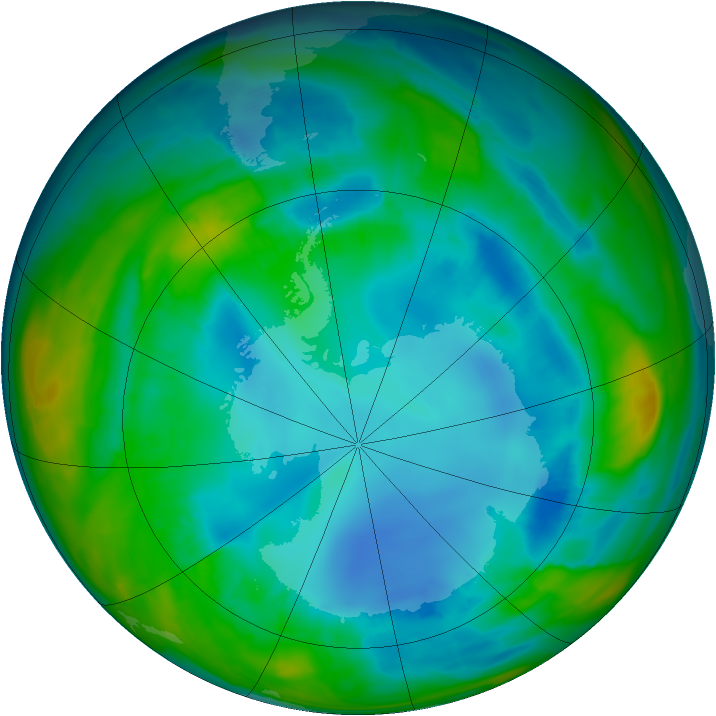 Antarctic ozone map for 16 August 2015